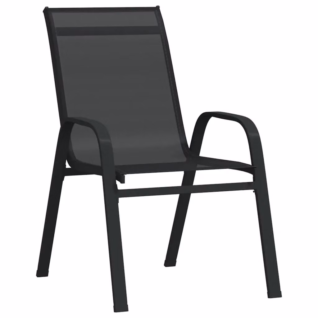 Berkfield Home Set of 6 Stackable Modern Garden Chairs in Black Textilene Fabric and Metal – 3