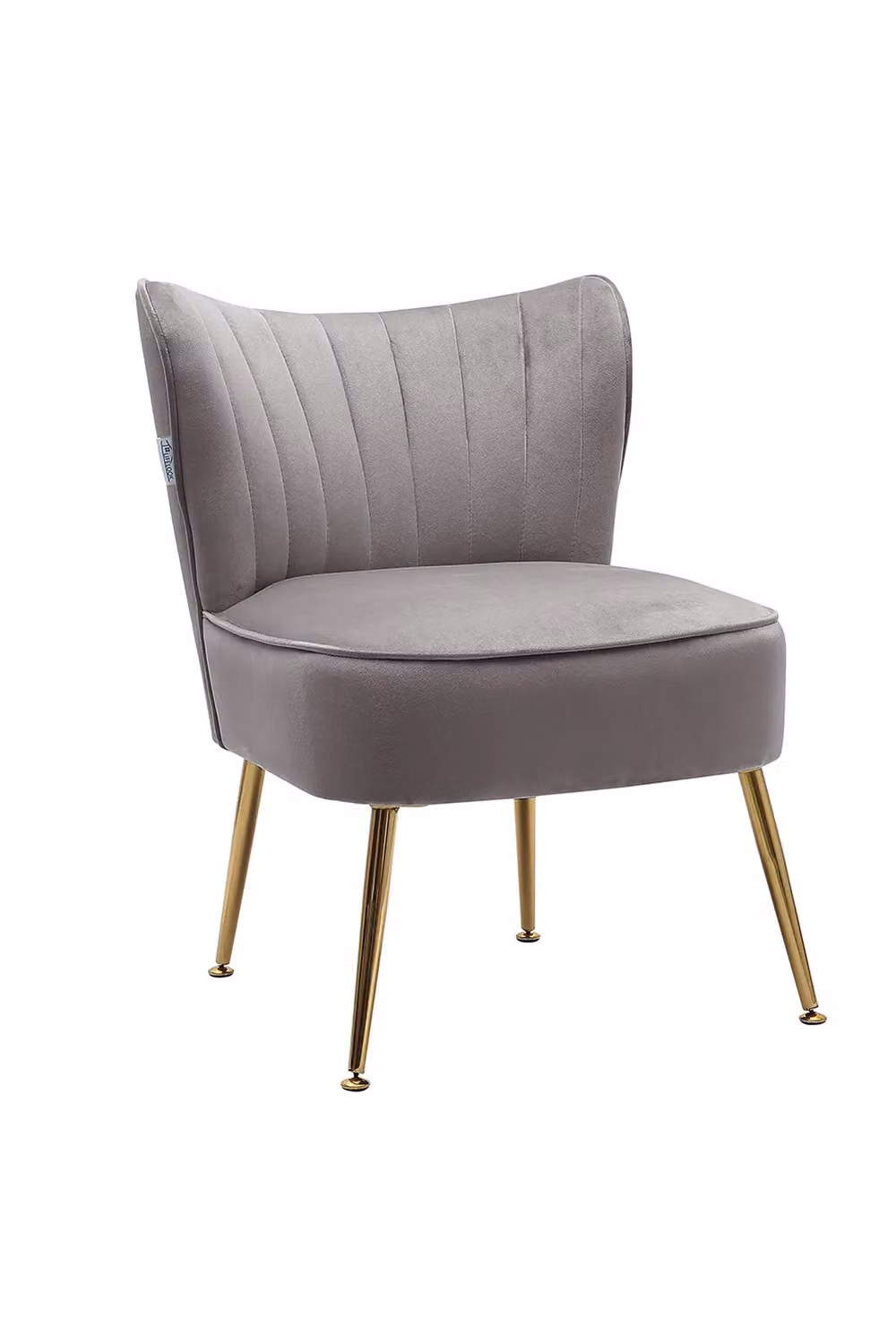 Living and Home Grey Velvet Mid-Century Armless Wingback Accent Chair with Gold Metal Legs – 2