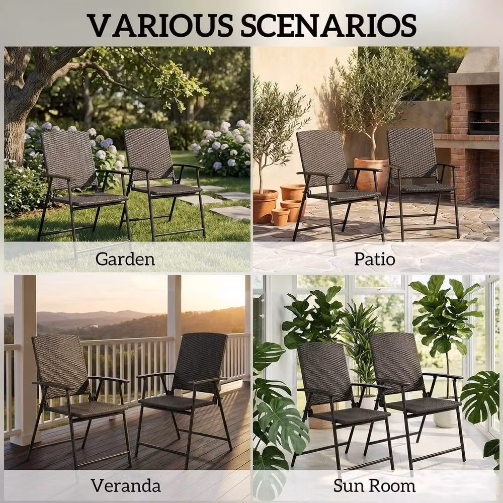 FLAVORA Set of 2 Black Foldable Rattan Chairs for Garden, Balcony or Terrace – 5