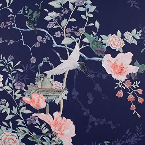 Muriva Lipsy Ophelia Floral Wallpaper with Birds and Cherry Blossoms in Soft Pink and Navy Blue – 3