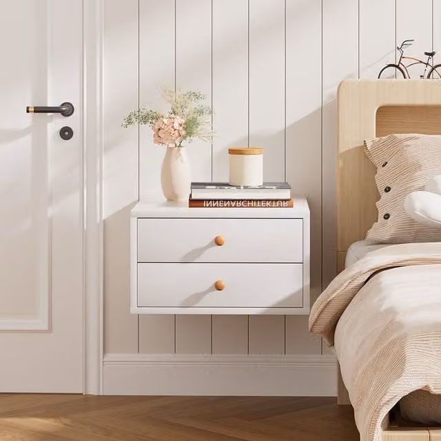 Livingandhome Minimalist Wall-Mounted Floating Bedside Table in White