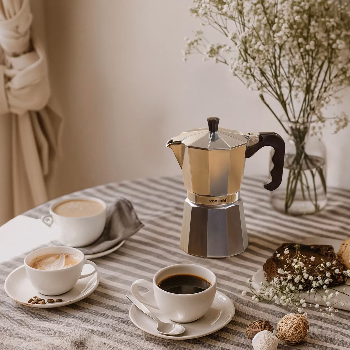 VonShef 6 Cup Stovetop Espresso Coffee Maker in Metallic Silver – 2