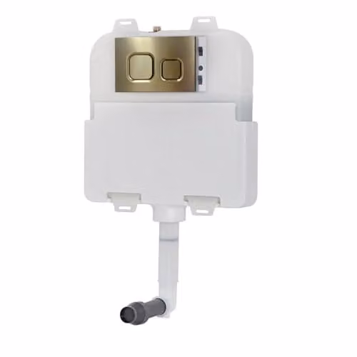 Nes Home Dual Flush Concealed Cistern with Brushed Brass Push Button in Gold and White
