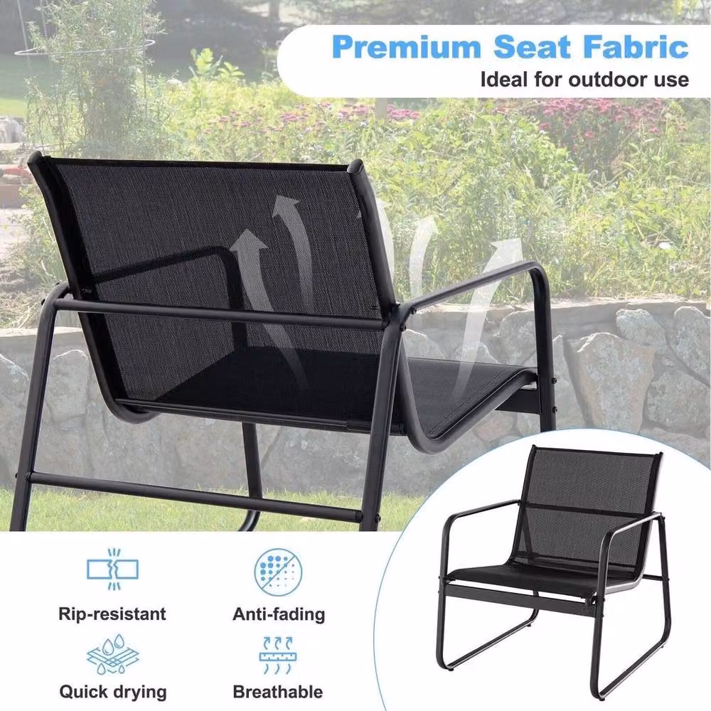 EONLION 3 Piece Black Metal and Glass Outdoor Patio Conversation Set – 3