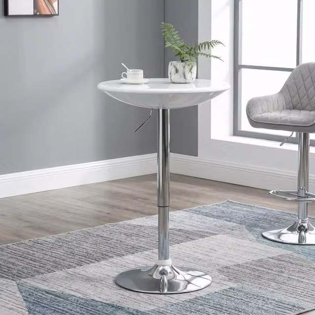 STILVORA White Bar Table with Adjustable Height and Swivel Top, W/D/H: 61.0 x 61.0 x 97.0 cm