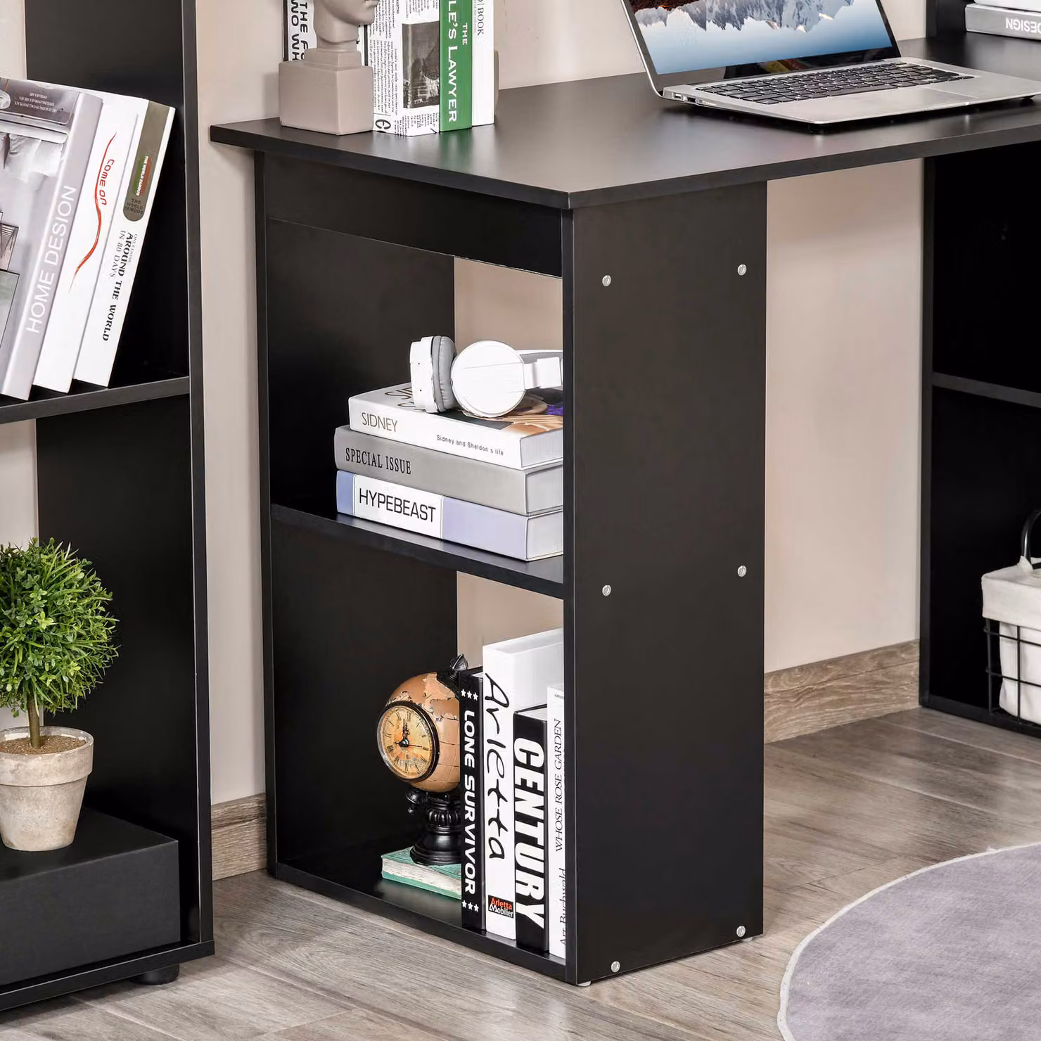 HOMCOM Modern Computer Desk and Bookshelf with 6 Shelves, Black – 8