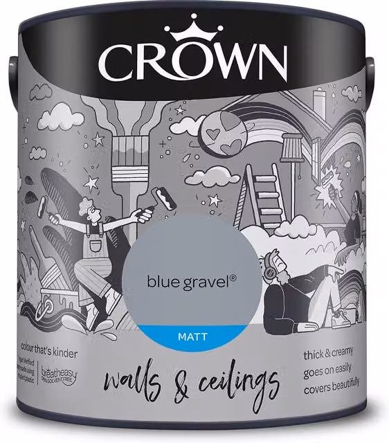 Crown Matt Breatheasy Emulsion Paint - Blue Gravel (Blue/Grey, Water-Based, Solvent-Free)