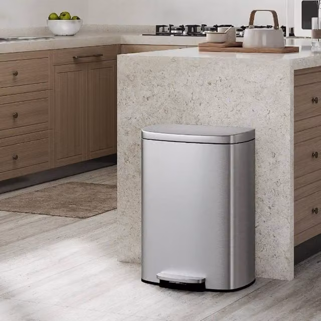 London Boutique 50L Stainless Steel Kitchen Step-On Pedal Waste Bin with Lid and Removable Inner Bucket, Silver – 1