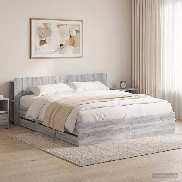 Berkfield Home Modern Bed Frame with Storage Drawers in Grey Sonoma, W/D/H: 180 x 200 cm, Engineered Wood – 1