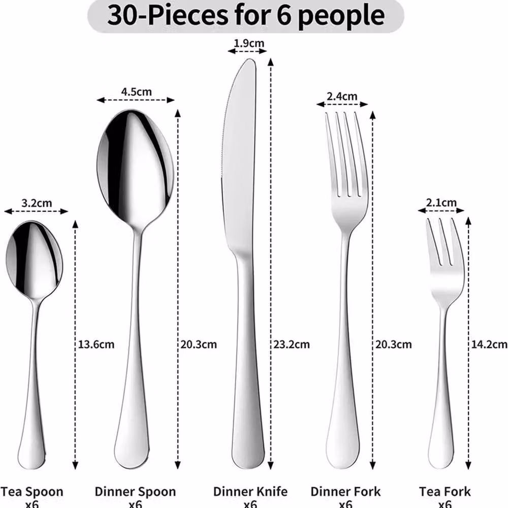 Havendro 30-Piece Polished Stainless Steel Cutlery Dinner Set in Silver – 2