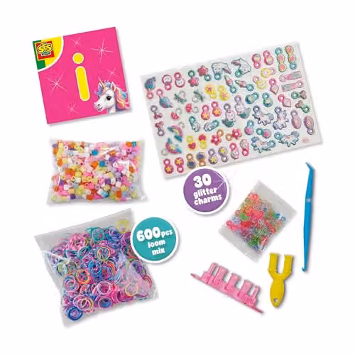 SES Creative Unicorn Loom Bracelet Set in Multicolour – DIY Jewellery Craft Kit with 600 Bands, Beads, Glitter Unicorn Charms and Weaving Tools – 2