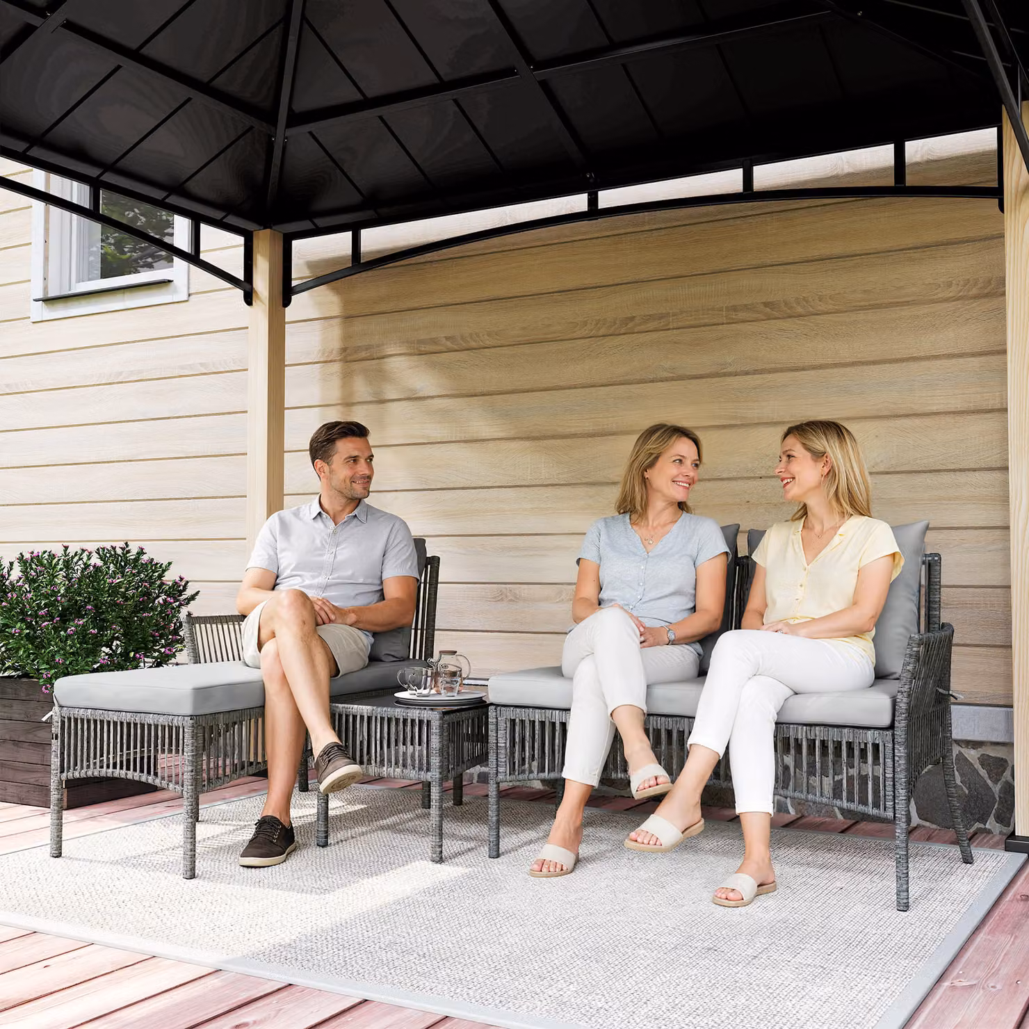 Outsunny 3 Piece Rattan Garden Furniture Set in Dark Grey with Corner Sofa, Loveseat, Chaise Lounge and Glass Coffee Table – 8