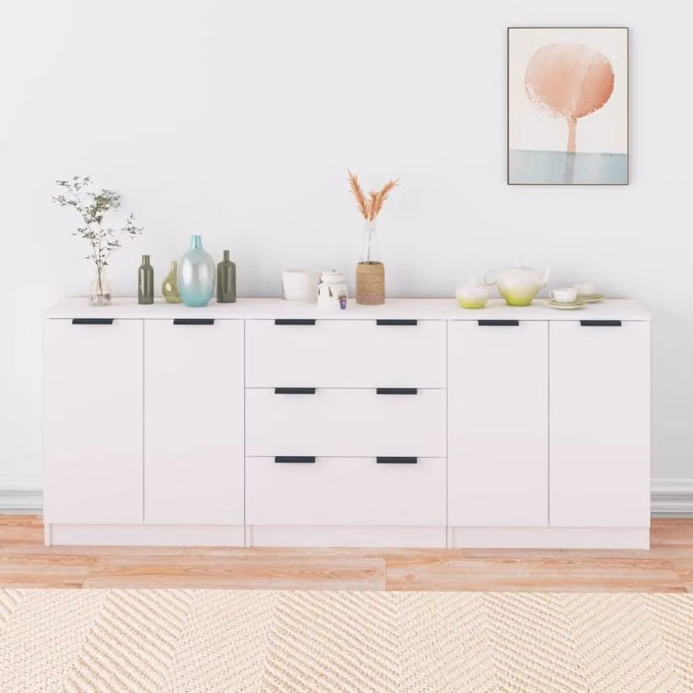 Berkfield Home Decorative 3 Piece Sideboard Set in White Matt MDF