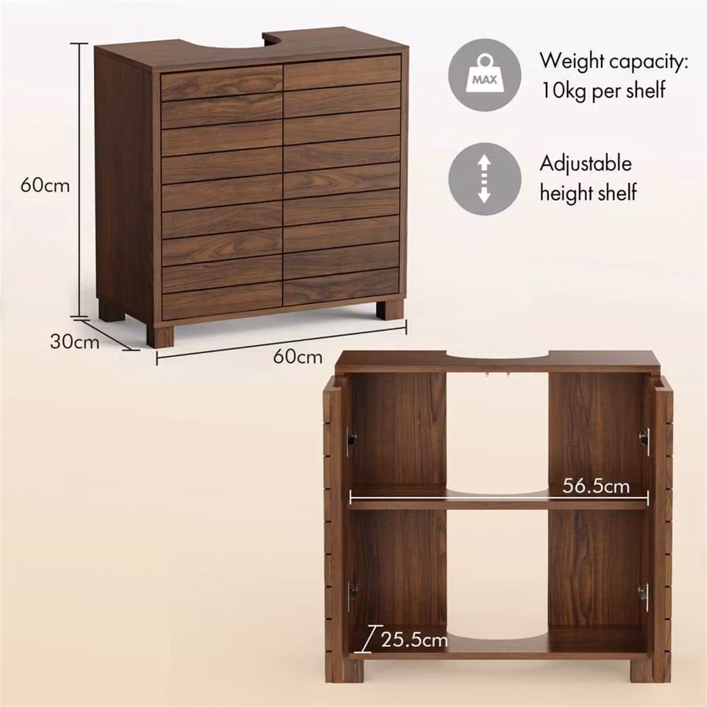 EONLION Brown Dark Wood Effect Under Sink Bathroom Cabinet Organiser, W: 60 cm, H: 60 cm – 2