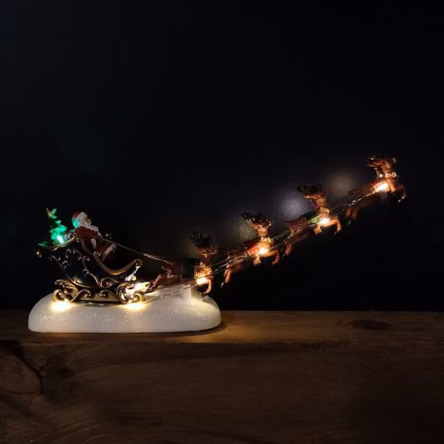 Samuel Alexander Multicolour Battery Operated Light Up Santa Sleigh with Reindeer Christmas Tabletop Decoration, Height: 34 cm