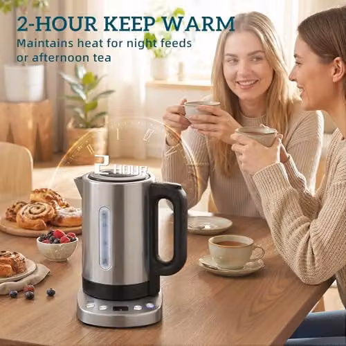 HOMCOM 1.7L Electric Kettle with Temperature Control and Keep Warm Function, Silver – 5