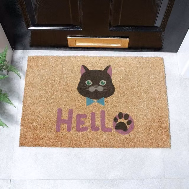 Artsy Mats Cat Hello Doormat in Brown, W/D/H: 60 x 40 cm – 1
