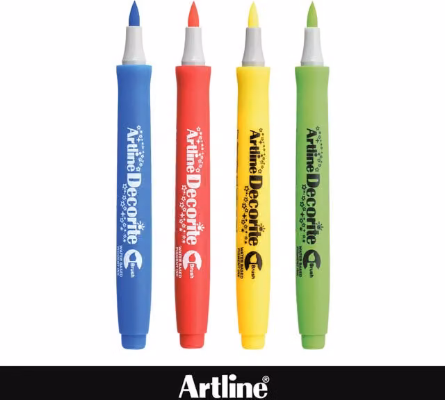 Artline Decorite Tropical Multicolour Brush Marker Pens with Yellow Ink