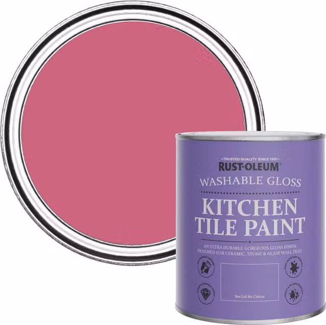Rust-Oleum Water-Based Kitchen Tile Paint in Gloss Finish, Raspberry Ripple, 0.75 l