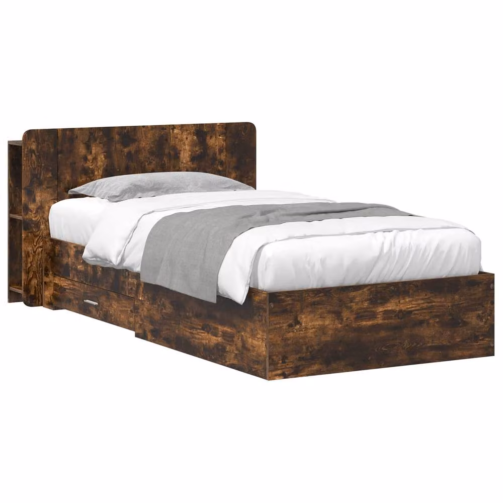 Berkfield Home Bed Frame with Storage in Smoked Oak Brown, W/D/H: 80 x 200 cm – 2