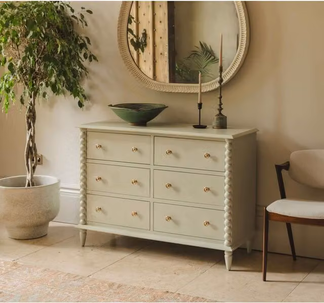 Cromwell 6 Drawer Chest in Pale Olive Green