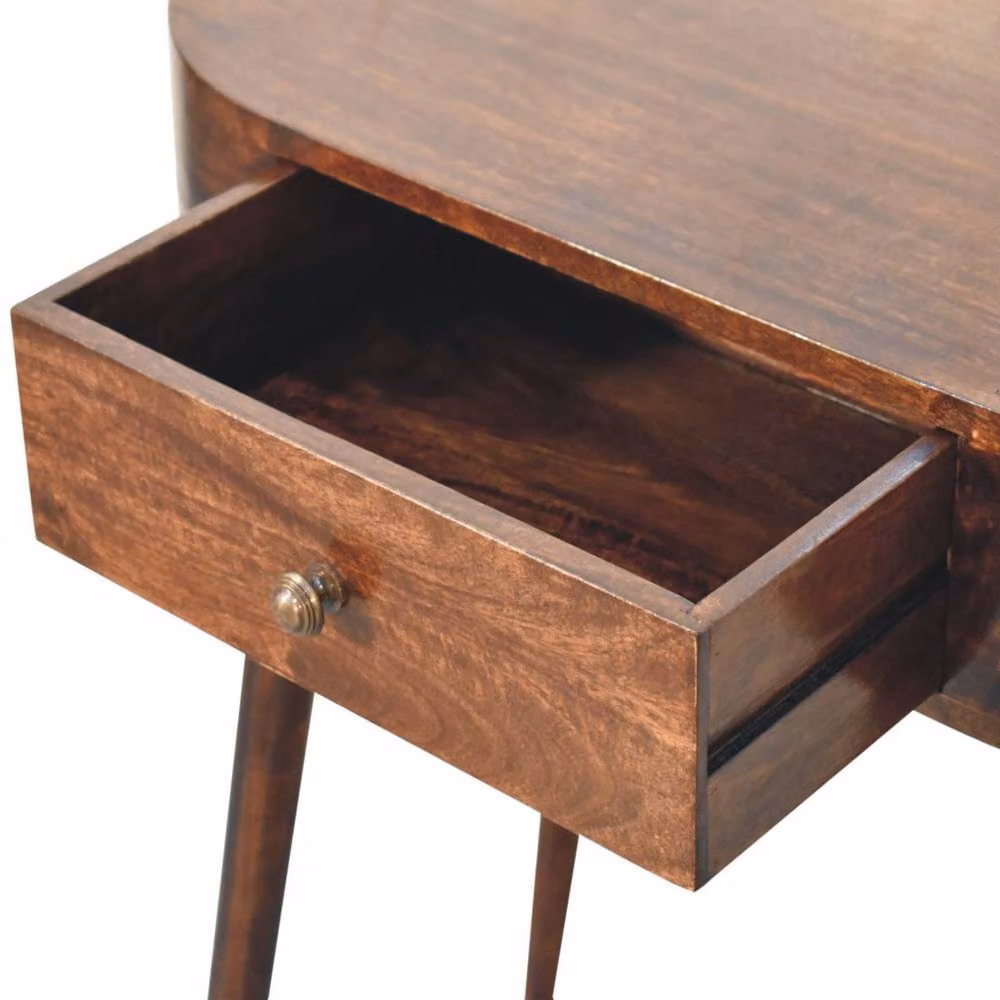 STILVORA Mid-Century Solid Wood 1 Drawer Console Table with Rounded Edges in Brown Walnut – 3