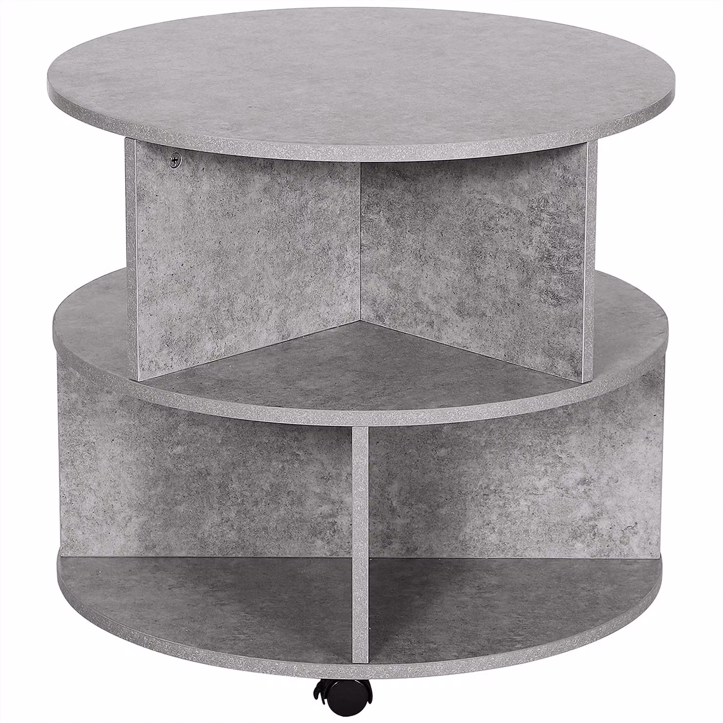 HOMCOM 2 Tier Round Coffee Table with Castors and Divided Shelves, Grey – 2