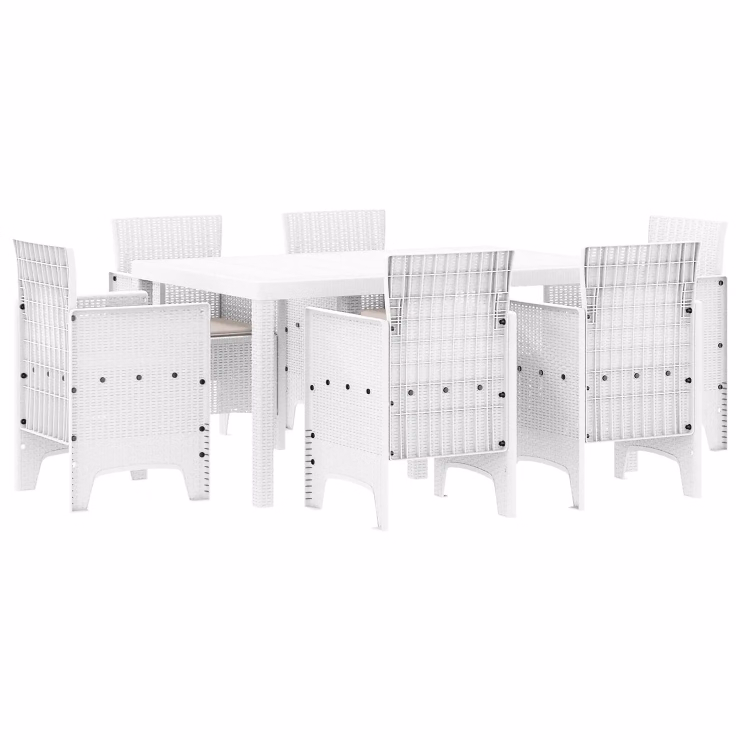 Berkfield Home 7 Piece Modern White Poly Rattan Garden Dining Set with Cushions – 2
