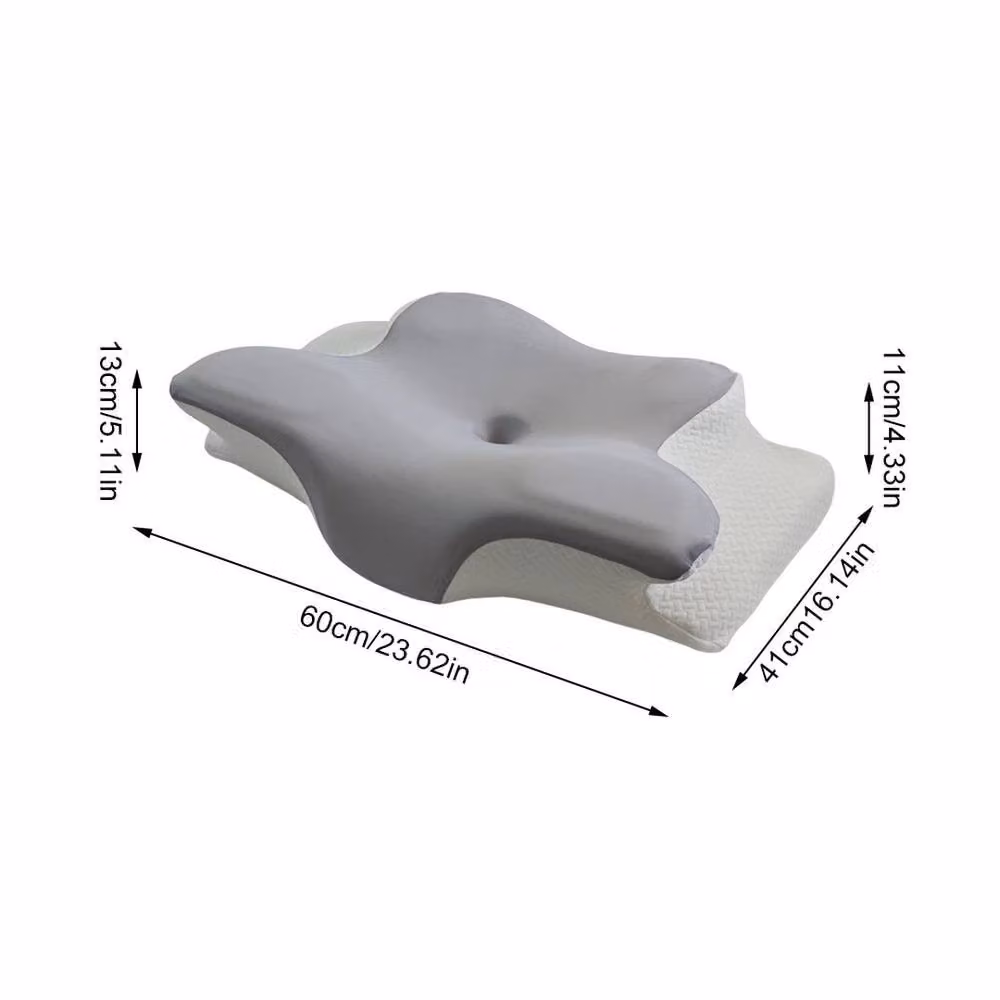 FLAVORA Grey Ergonomic Memory Foam Cervical Neck Pillow for Adults – 2