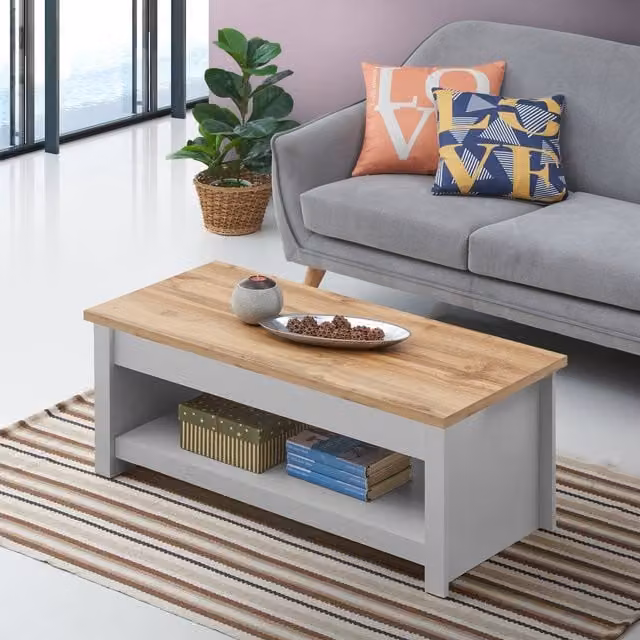 Timber Art Design Lisbon Lift Up Coffee Table in Light Grey Oak Wood