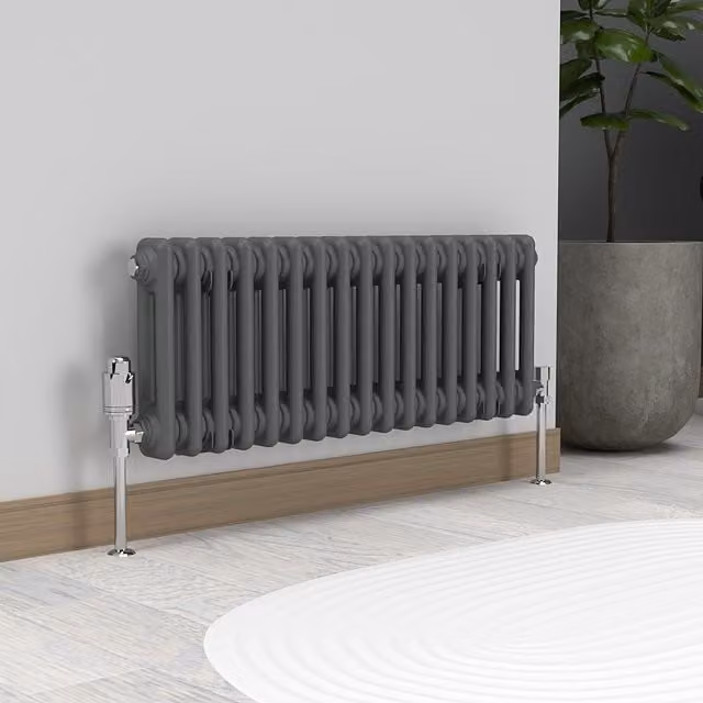 Lux Heat Anthracite Grey Horizontal 2 Column Steel Radiator, H: 78.5 cm, W: 30.0 cm