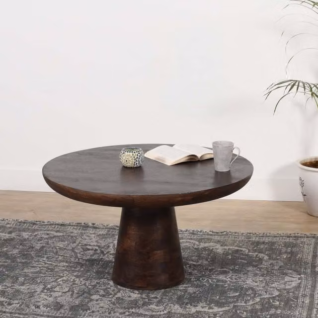 IH Design Round Mango Wood Coffee Table, Brown, Diameter: 80 cm, Height: 45 cm