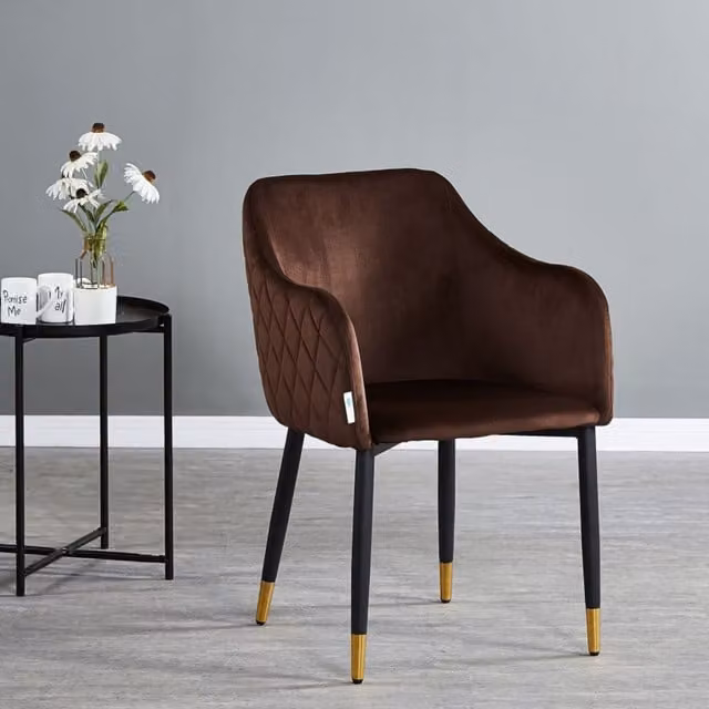 Life Interiors Verona Single Velvet Dining Chair in Brown with Gold Accents