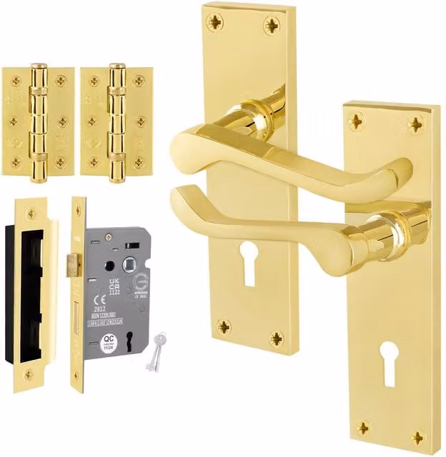 AFIT Polished Brass Scroll Handle Sashlock Hinges, Gold, 1 Pair, W/D/H: 15 x 15 x 15 mm