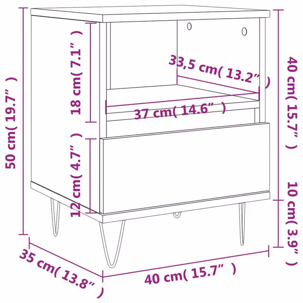 Berkfield Home Modern Bedside Cabinet in Smoked Oak Brown, W/D/H: 40 x 35 x 50 cm – 6