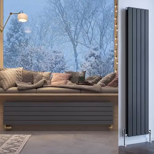 Terma Steel Wall Mounted Double Panel Radiator in Anthracite Grey, H 180.0 cm x W 36.6 cm – 1
