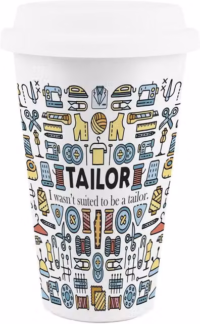 Purely Home Novelty Tailor Ceramic Travel Mug in White