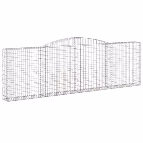vidaXL Set of 8 Arched Gabion Baskets in Silver Galvanised Steel, W/D/H: 400 x 30 x 120/140 cm