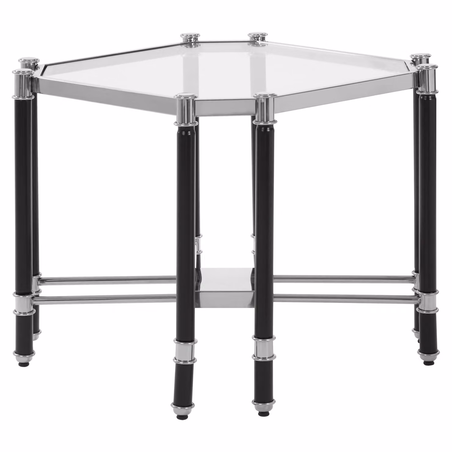 Orsina Fifty Five South End Table with Octagonal Clear Tempered Glass Top and Black Stainless Steel Frame – 2