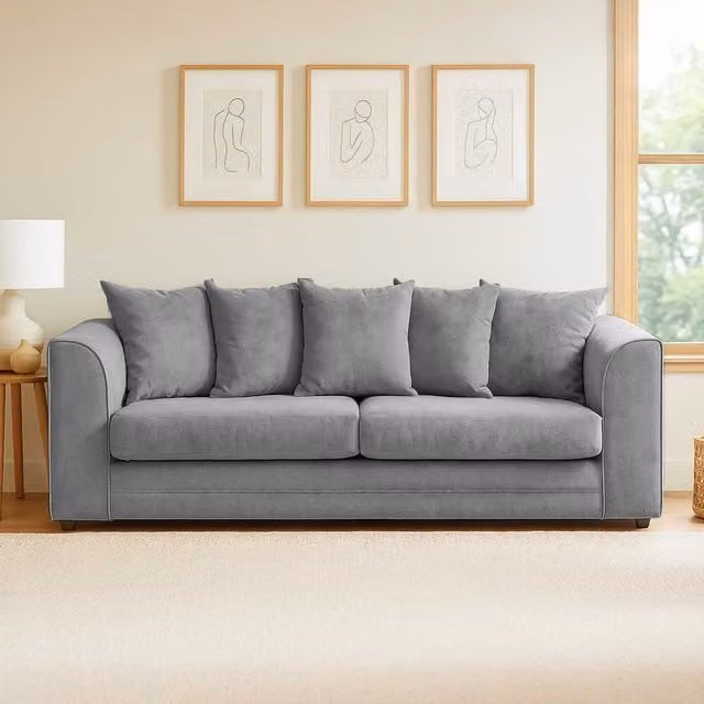 Furnishings For Less UK Casper Grey Chenille 3 Seater Sofa with Scatter Back and Curved Arms – 1