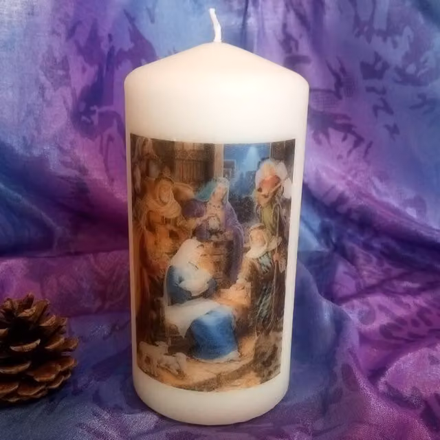 Viki White Nativity Pillar Candle for Christmas Tabletop Decor