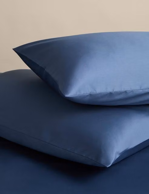 M&S Egyptian Cotton 230 Thread Count Mako Satin Silky Pillowcases in Slate Blue