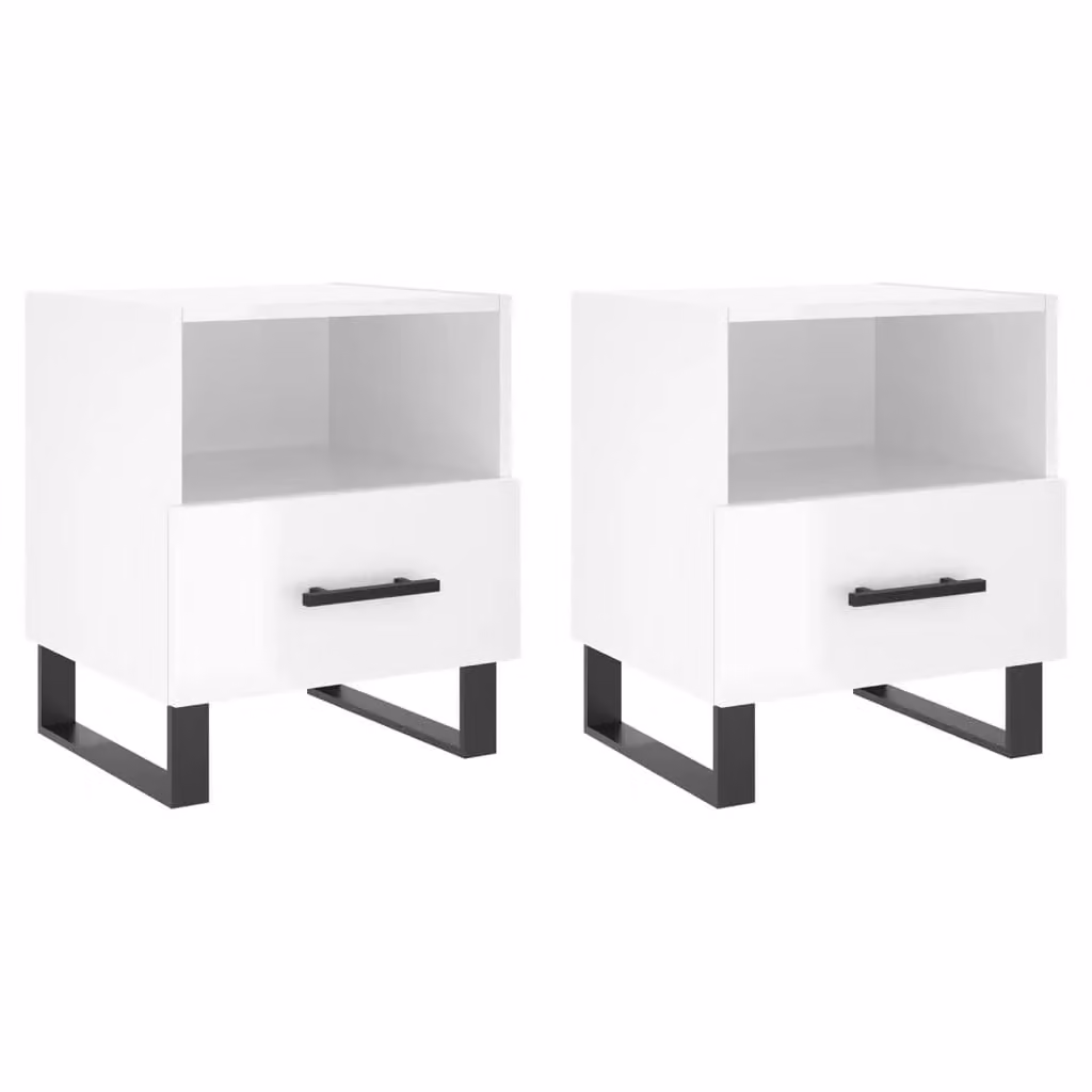Berkfield Home Set of 2 High Gloss White Modern Bedside Cabinets, W/D/H: 40 x 35 x 47.5 cm
