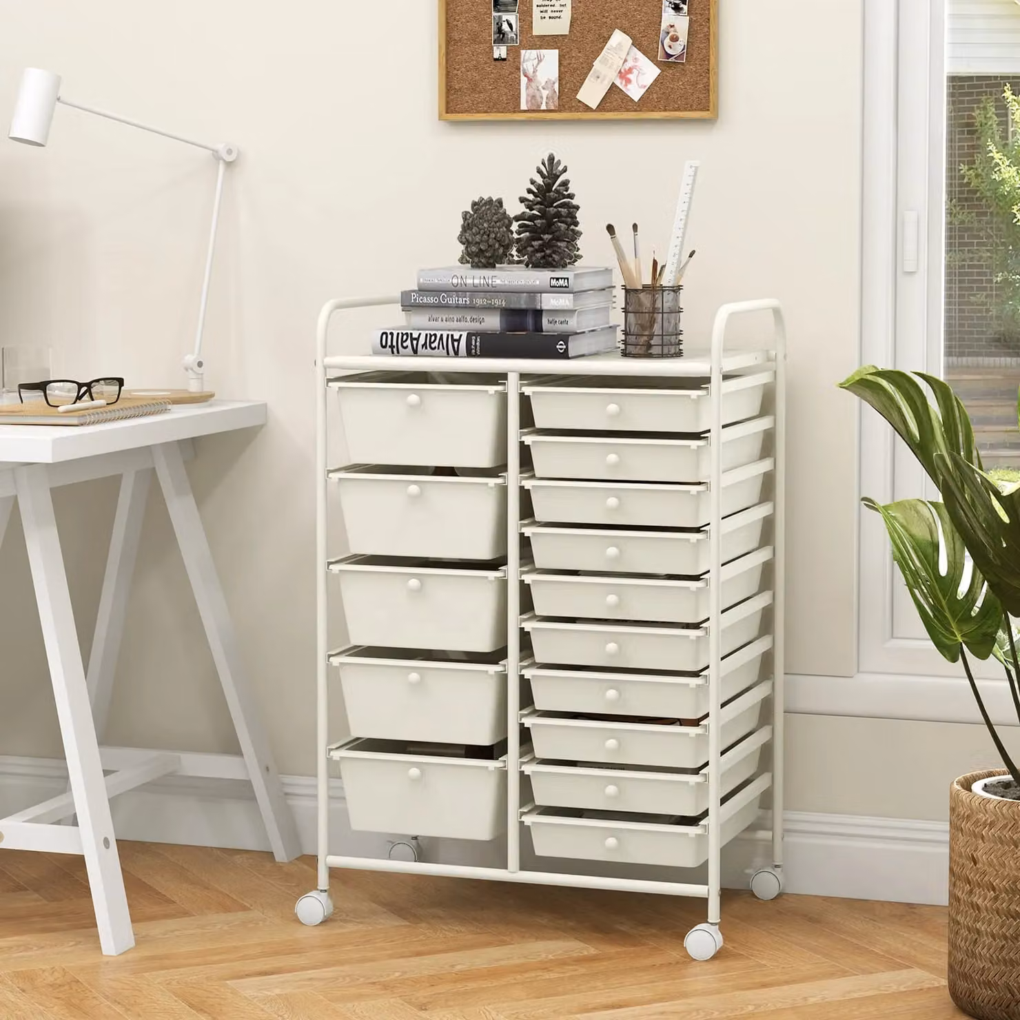 Gymax 15-Drawer Rolling Metal Tool Cart and Office Paper Organiser in White – 2
