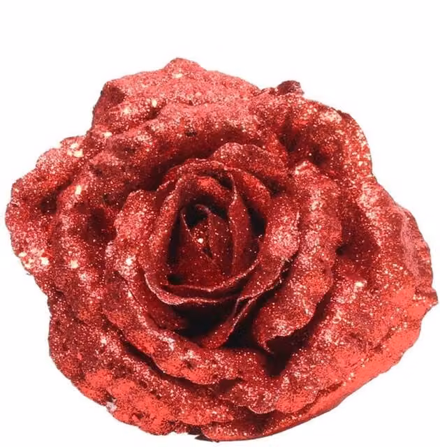 Kingsbury Gifts Red Artificial Glitter Rose Head with Clip
