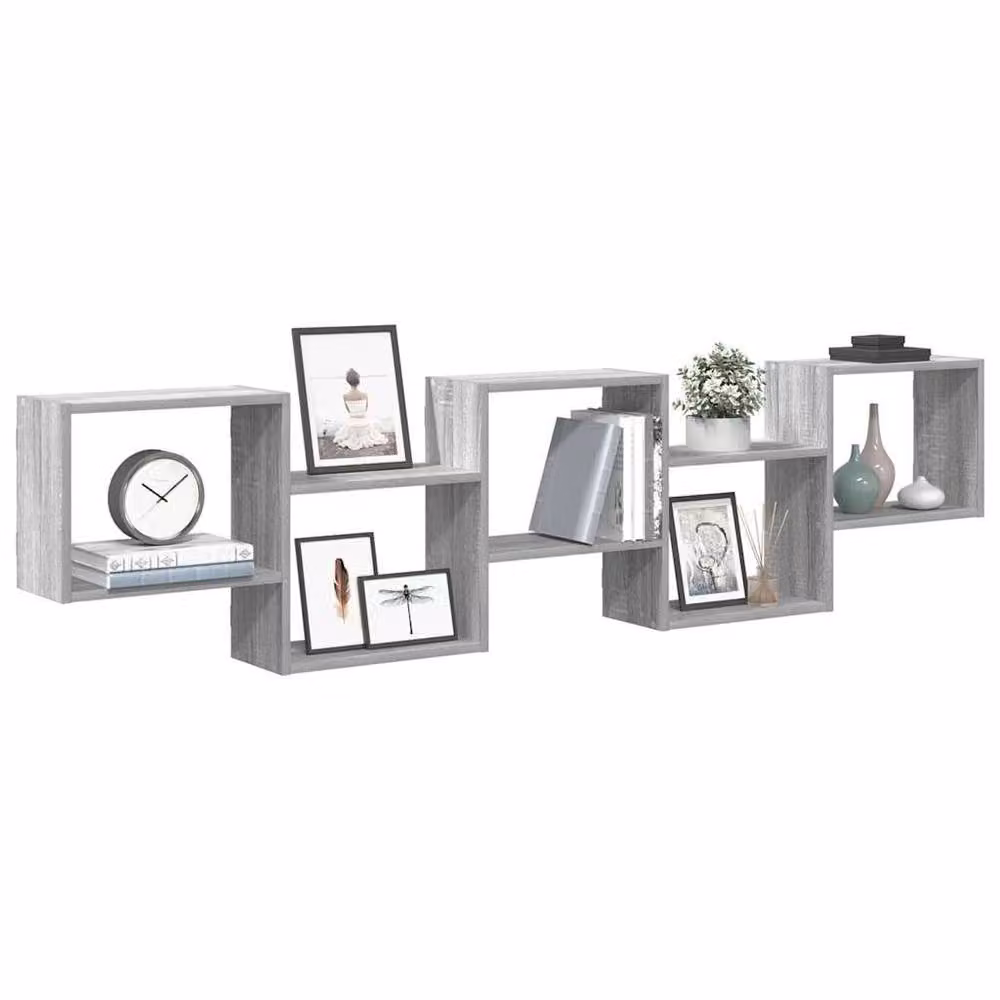 Berkfield Home Wall Mounted Cube Shelf with 5 Compartments in Grey Sonoma, W/D/H: 184 x 44 x 18 cm – 2