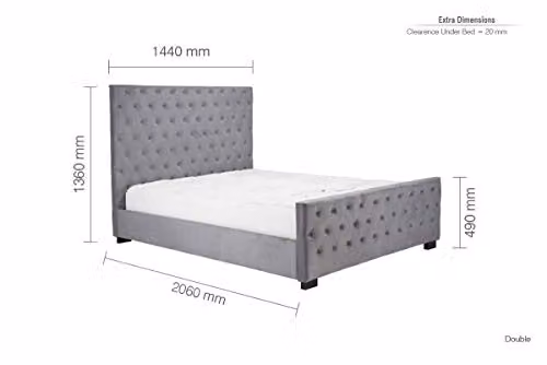 Birlea Marquis Upholstered Velvet Bed Frame in Grey with Lift Up Base, W: 135 cm, D: 206 cm, H: 136 cm – 2