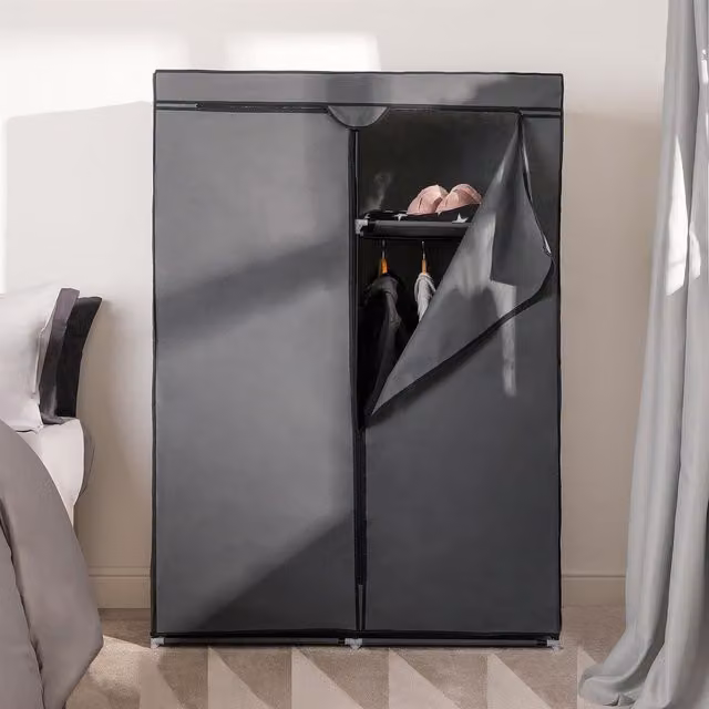 OHS Grey Fabric Double Clothes Storage Wardrobe with Full Hanging Space