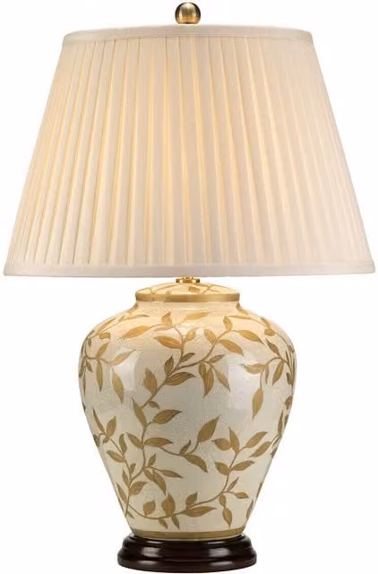 Loops Table Lamp in Brown, Gold and Cream with Crackle Ceramic Base and Pleated Fabric Shade, E27 LED Compatible