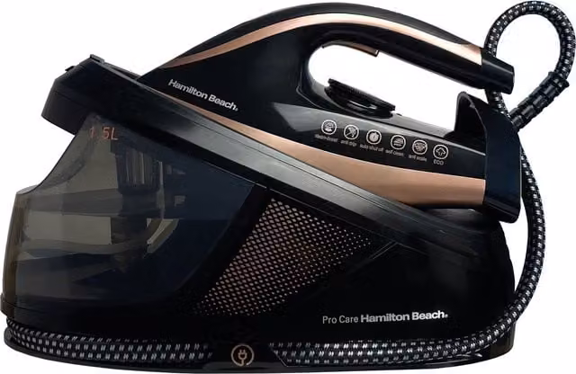 Hamilton Beach Pro Care Steam Generator Iron in Black with Non-Stick Ceramic Plate and Vertical Steam Function